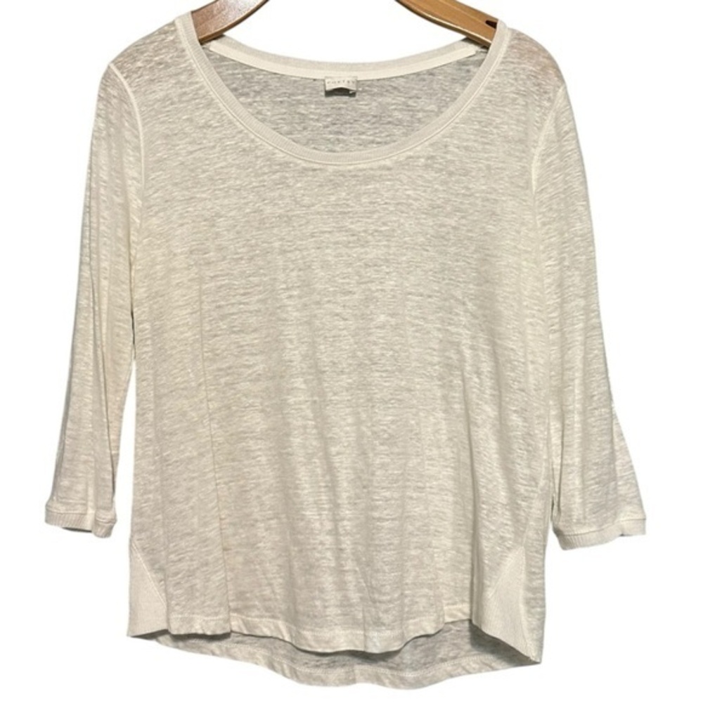 Poetry Women’s Size 6 White Linen Round Neck 3/4 Sleeve Tee T-Shirt Top